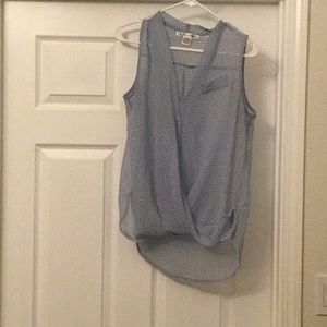 White and blue checkered blouse